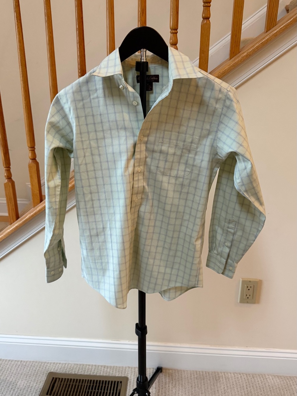 Brooks Brothers Mint Green Shirt with Blue Windowpane